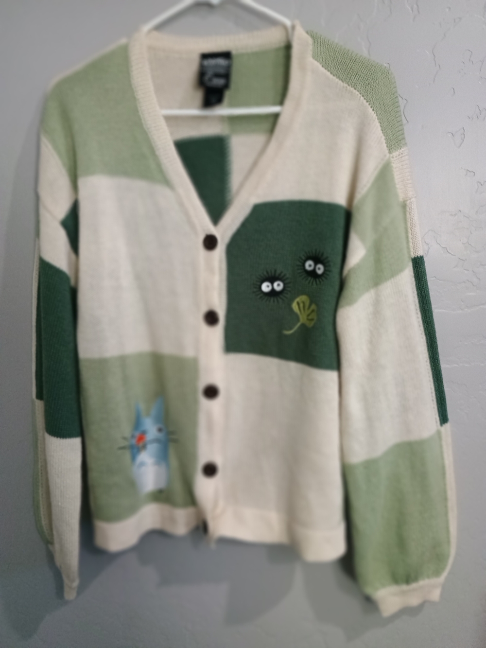 Whimsical Green & Cream Striped Embroidered Cardigan
